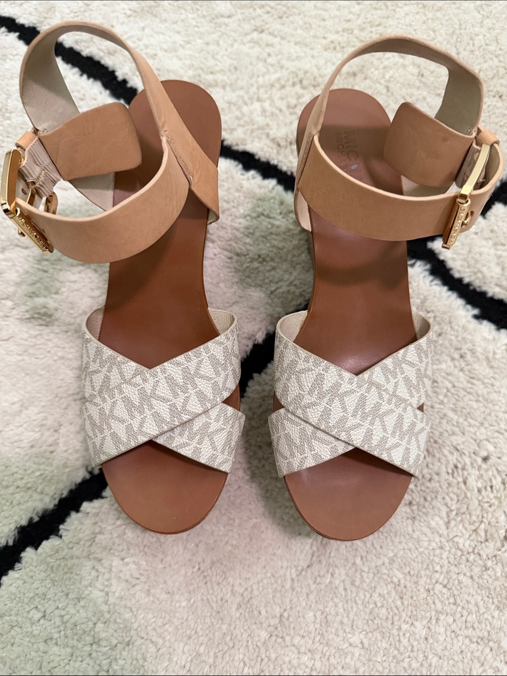 Michael Kors Tan and Cream Cross-Strap Ankle Sandals